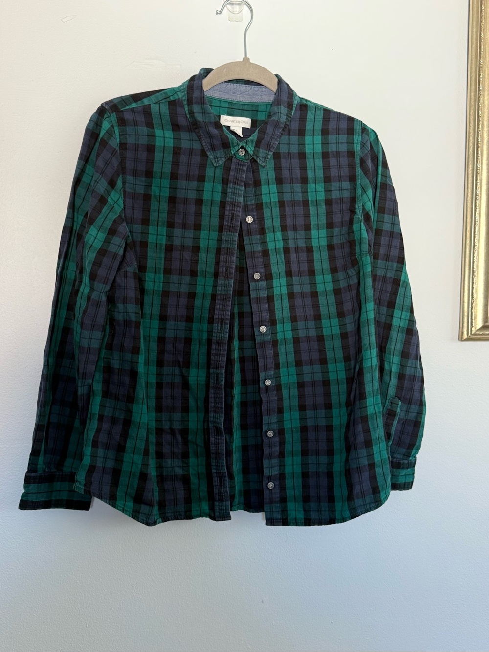 Button-Down Green and Black Plaid Shirt